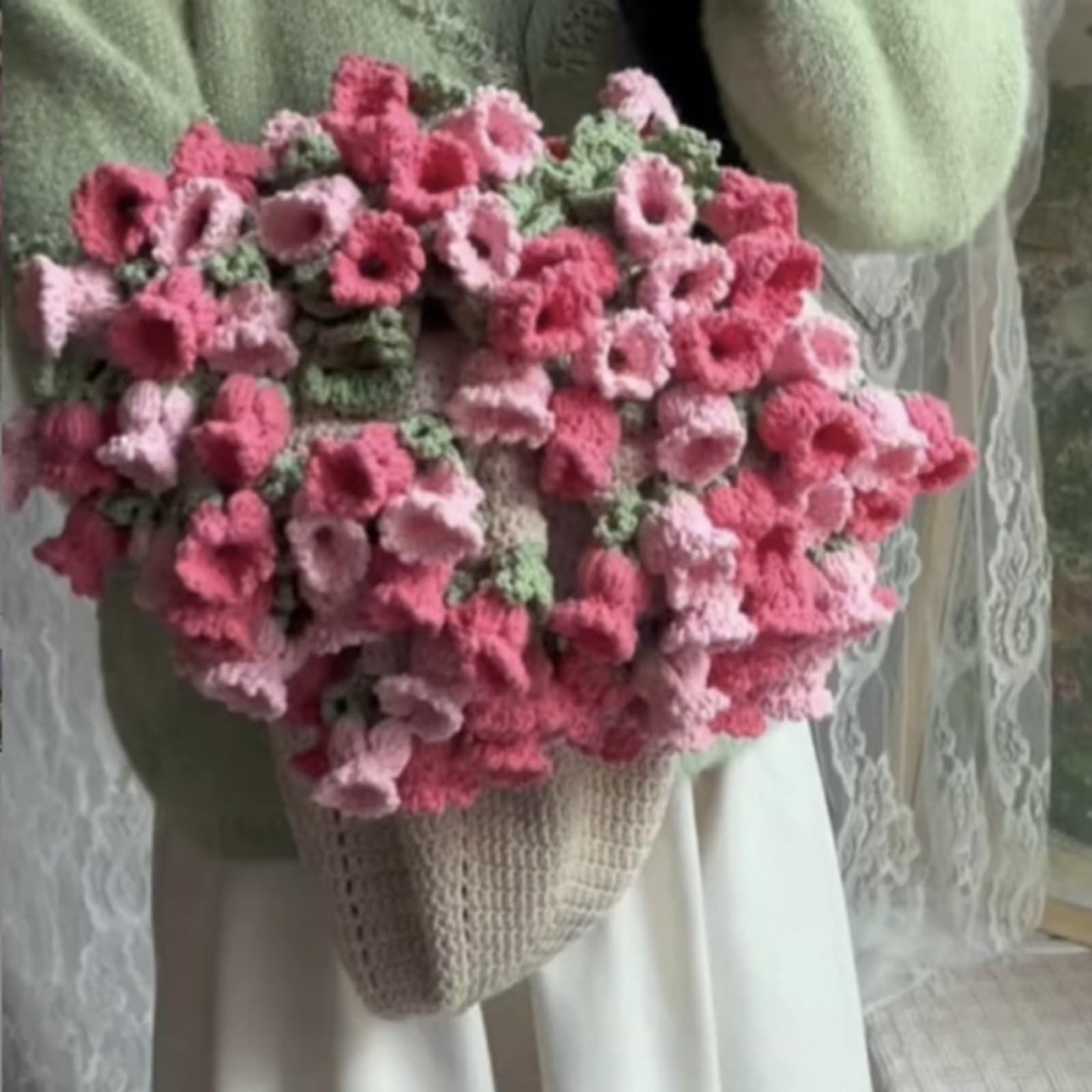 Amazon.co.jp: かぎ針編みの花、バラの花束ブランケット、手作り