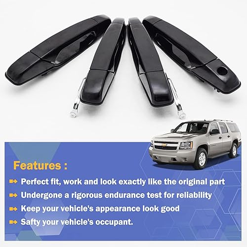 Miniatura 4 de Manija de puerta exterior negra mejorada para Chevy Silverado Tahoe Avalanche/Cadillac Escalade/GMC Sierra Yukon 2007-2014 sustituye a 20828237