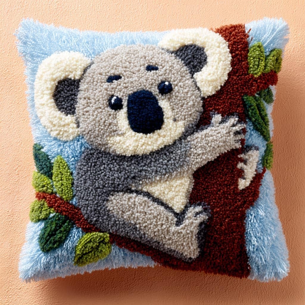 Taxpy Latch Hook Cushion Kits, Koala Pillow Case Rug Cover DIY Needlework Embroidery Kits Handmade Cushion Kit 43x43cm