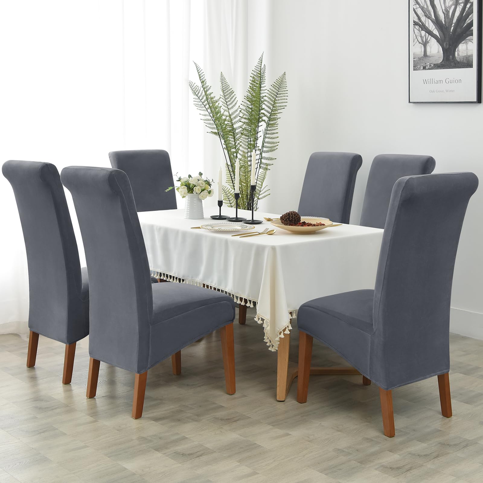 Alishomtll Coprisedia in velluto XL, set da 6 pezzi, universali, elasticizzati, per sedie basculanti, grandi e lavabili e rimovibili, per cucina, banchetti, matrimoni, feste (grigio, 6 pezzi)