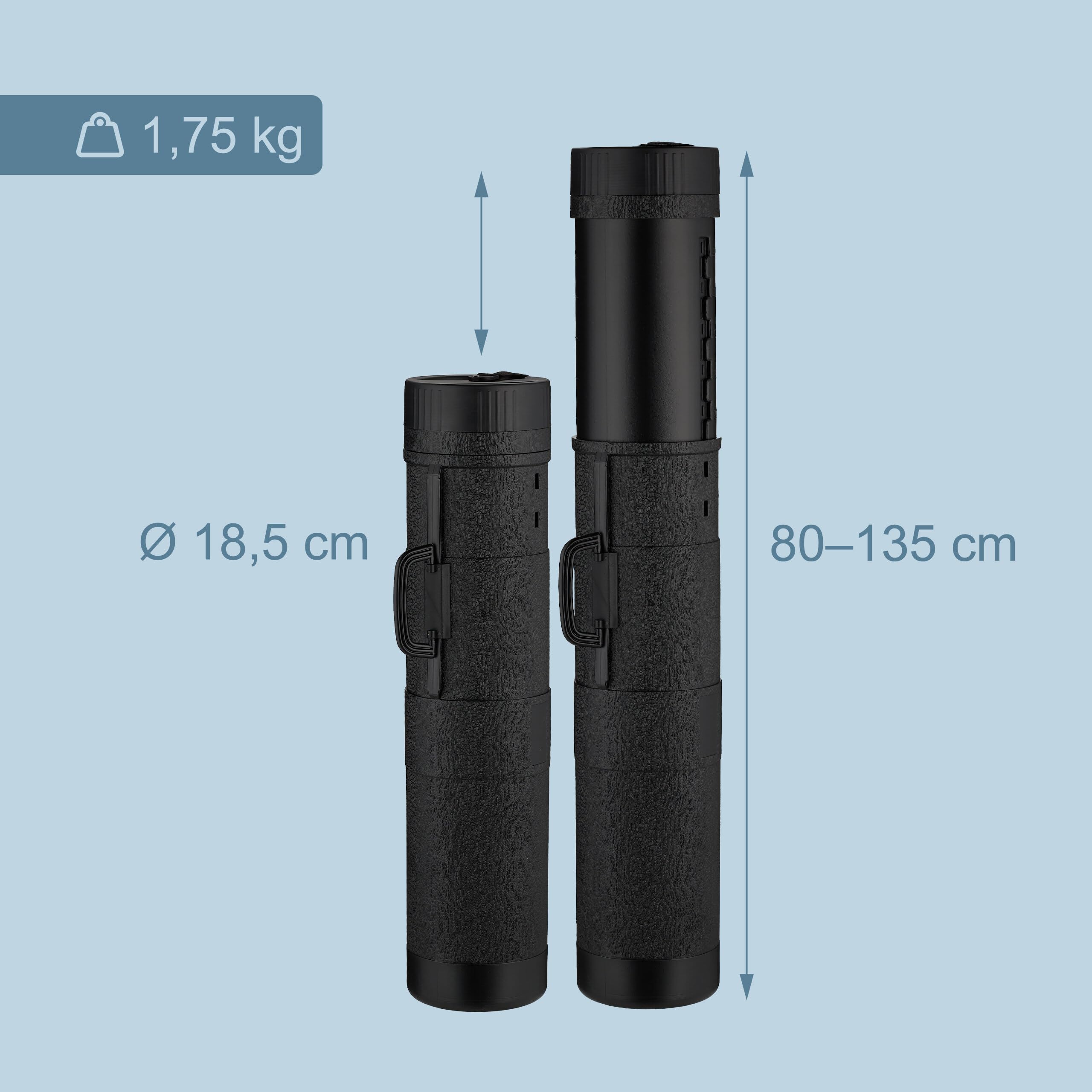 Relaxdays Rollo Extensible para Carteles de hasta DIN A0, 80-135 cm, Ø 18,5 cm, Negro, Transporte y exhibición