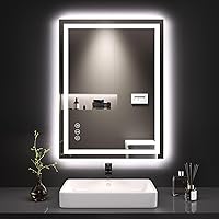LOAAO 24x32 LED Bathroom Mirror with Lights, Anti-Fog, Dimmable Backlit + Front Lit, Memory, Tempered Glass, ETL Listed