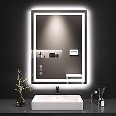 23x35 LED Bathroom Mirror with Front and Backlight, Dimmable Lighted Bathroom Vanity Mirror with Anti-Fog, Memory Function,Tempered Glass(Horizontal/Vertical)