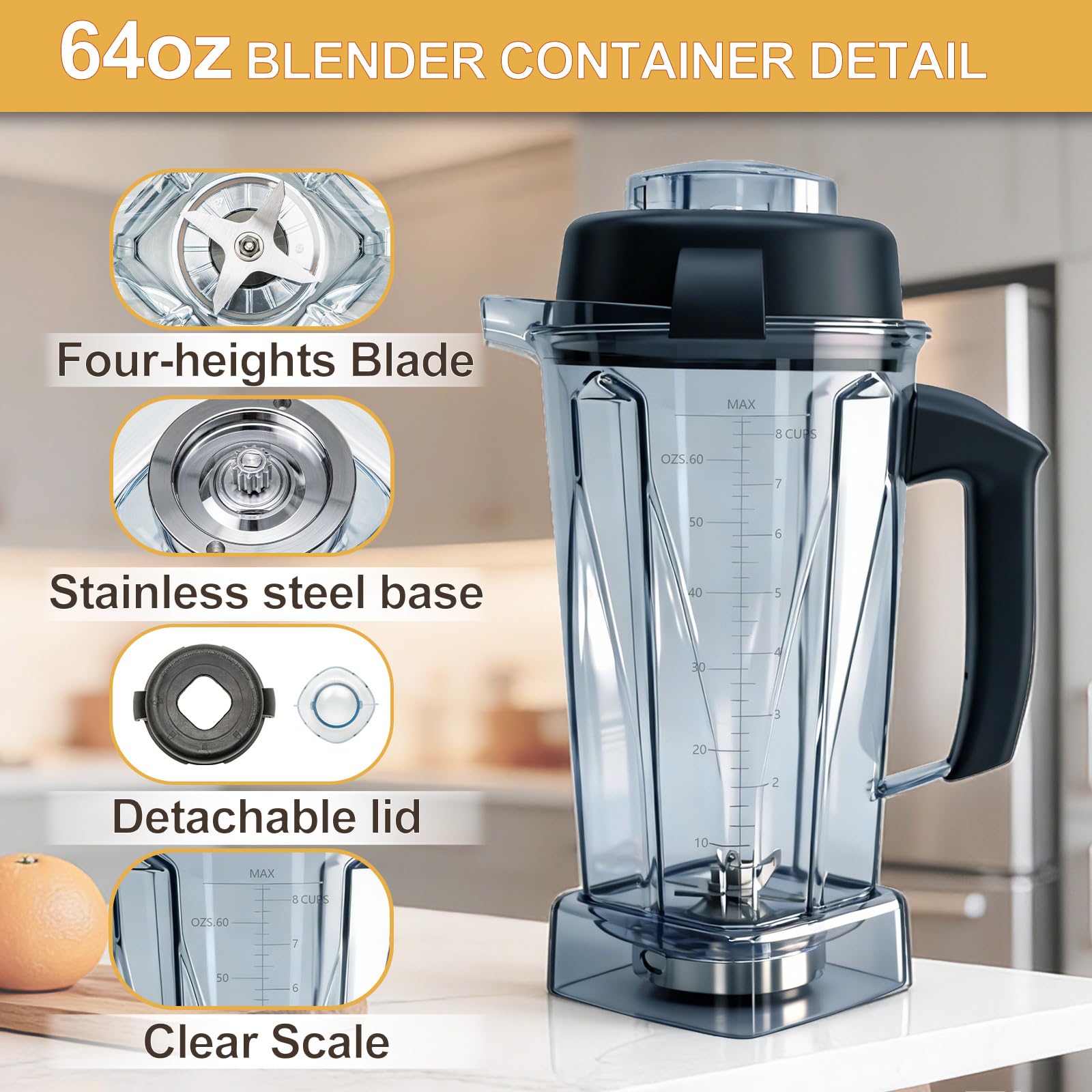 Blender Pitcher 64oz Replacement Container Compatible with Vitamix 5200, 5300, 6300, 7500, E310, VM0197, VM0101, VM0100, VM0103 Classic & Explorian Series 5-Year Warranty — view 3