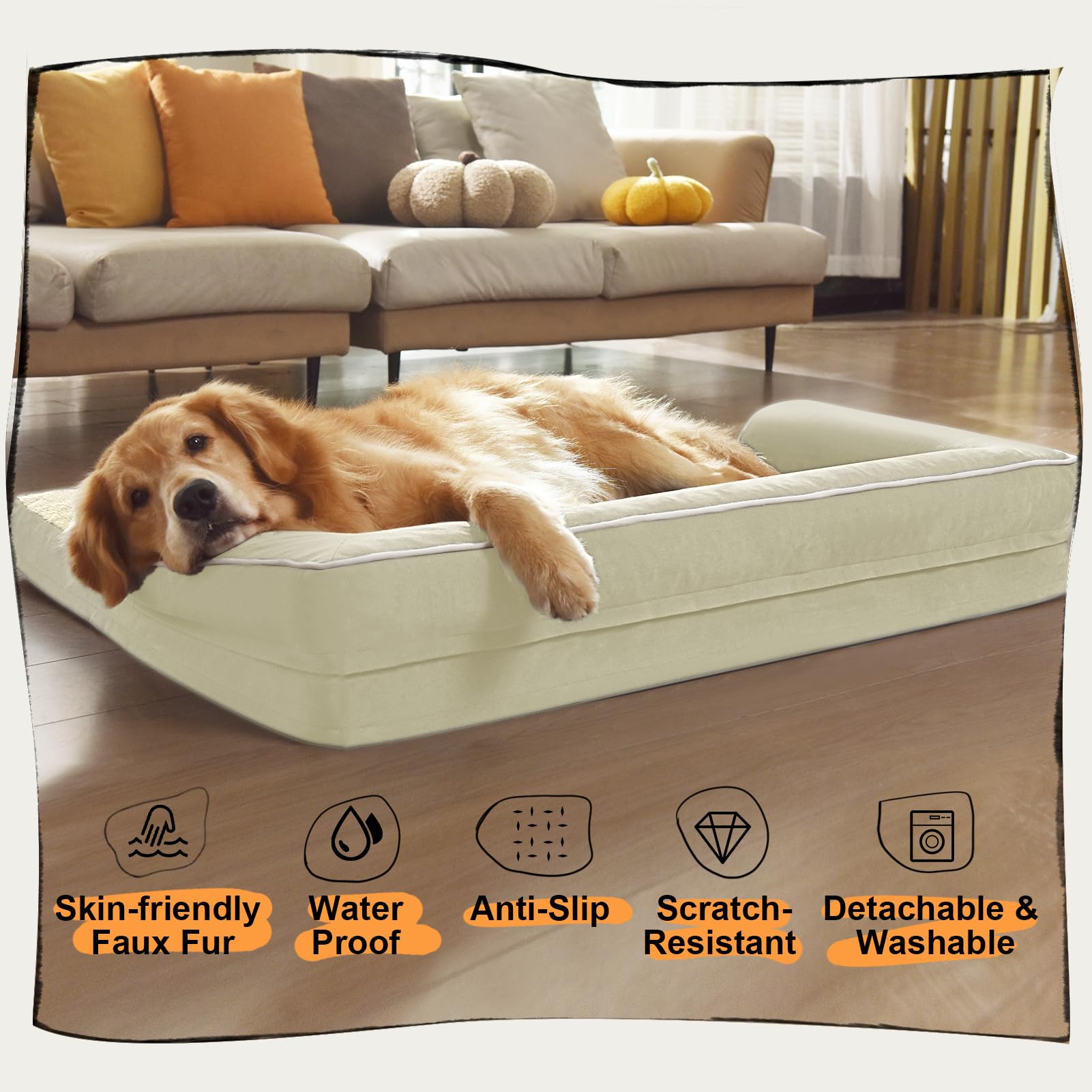 Extra Large Dog Bed-Orthopedic Waterproof XL Dog Bed for XLarge Extra Big Dogs - Foam Couch Sofa Washable with Removable Cover-Beige - image 6