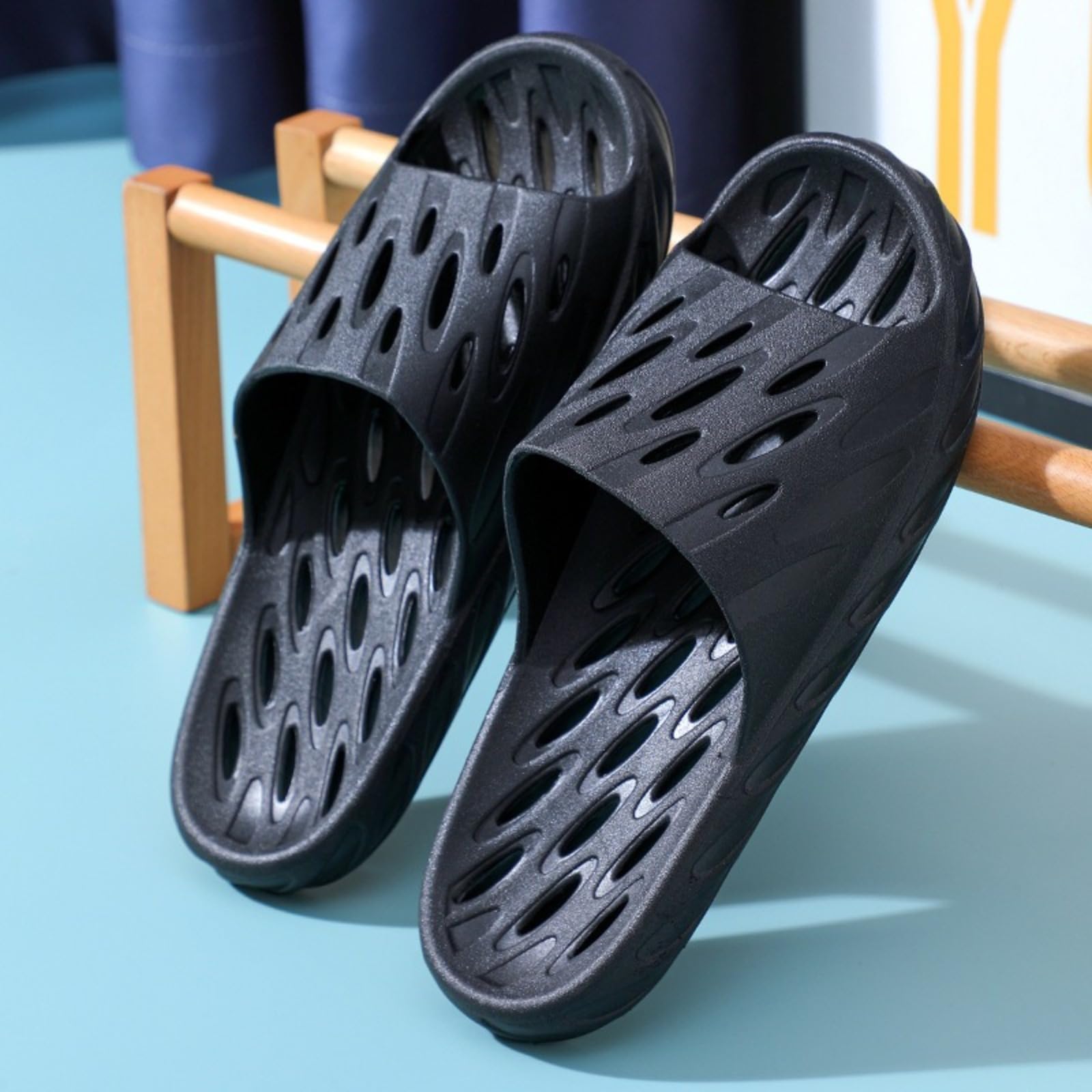 Shower Sandals with Drainage Holes for Men Quick Drying Non-Slip Slippers for Bathroom Gym Pool Spa College Dorm