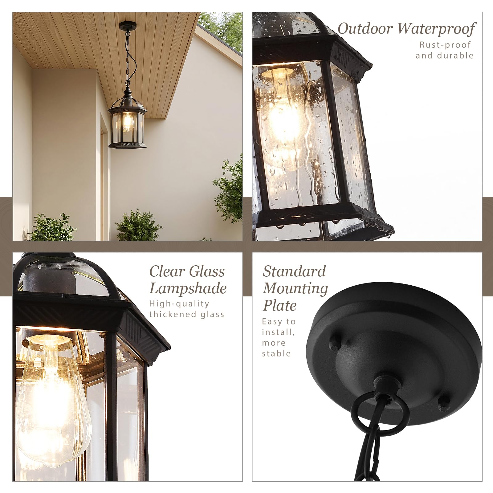 Hängelampen Außen Pendelleuchte E27 Schwarz Retro Hängeleuchte Vintage Industrielle Aluminium/glas Regendichte Hängelampe Wasserdichte Aussenleuchte Laube Villa Loft Terrasse Hauseingang Kronleuchter