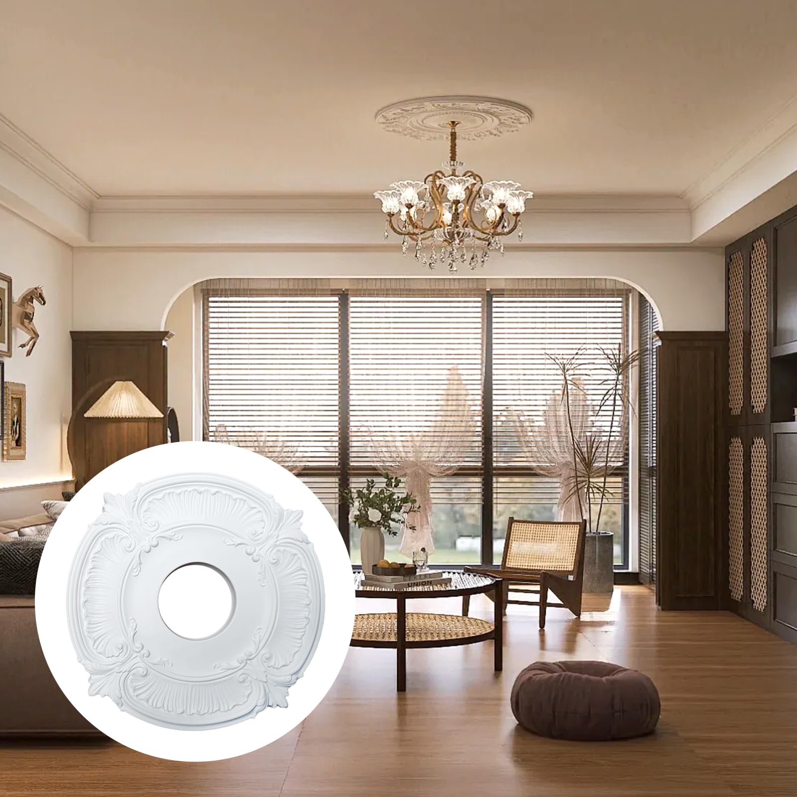 NICENEEDED PU Ceiling Medallion 12 Inch OD x 3.9 Inch ID, Lighting Ceiling Cover Plate Ceiling Fan Medallion - Image 4