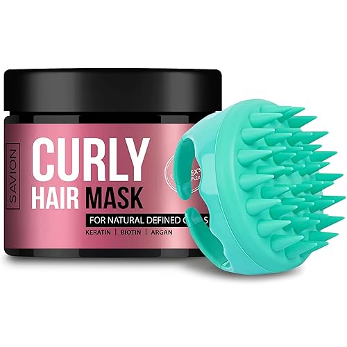 Savion Mascarilla capilar para cabello rizado y masajeador de cuero cabelludo de silicona suave, tratamiento capilar para rizos dañados o
