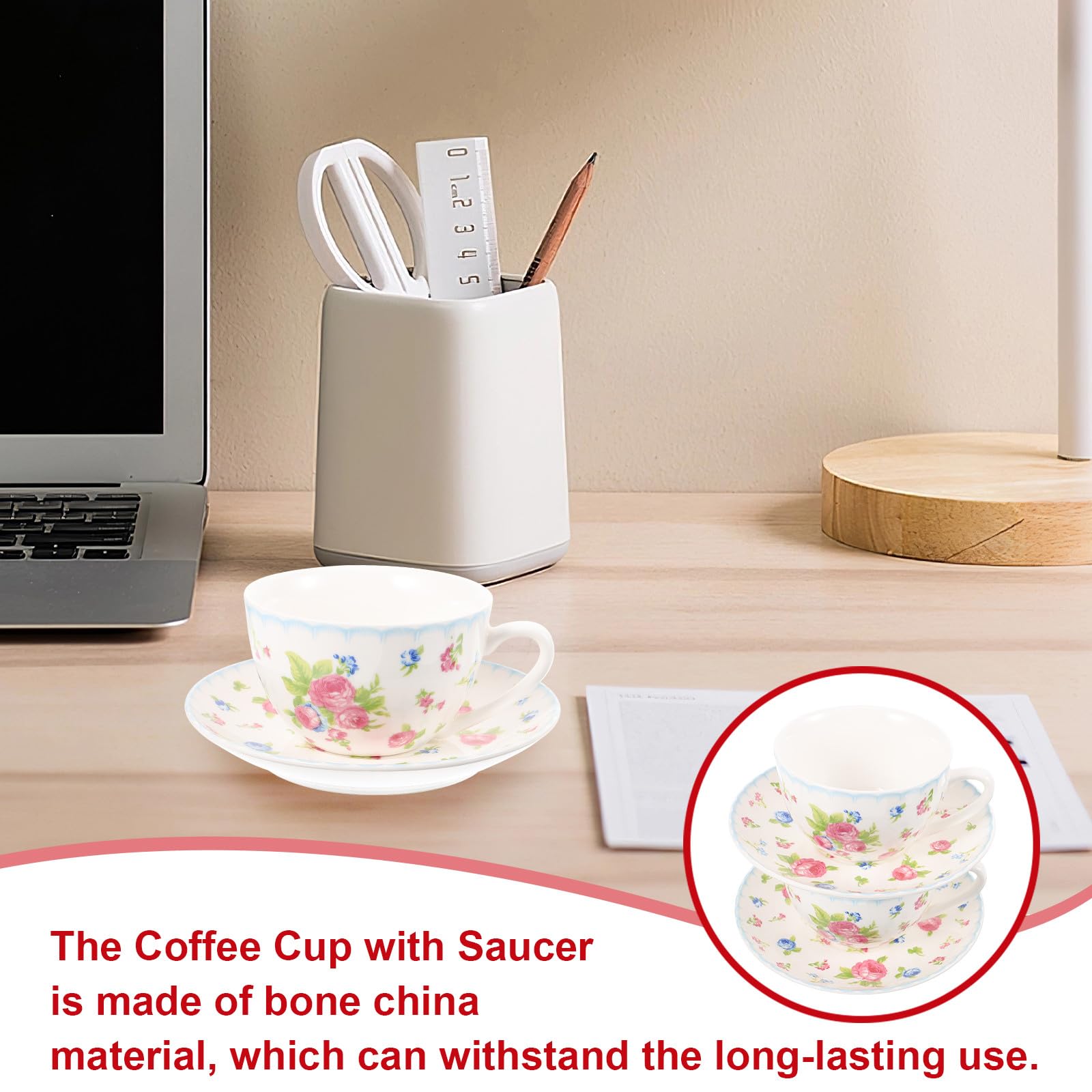 Set di Tazzine da Caffè in Bone China 150ml Design Retrò e Aspetto Delicato, Facile da Usare, per Celebrazioni e Regali di Inaugurazione Casa