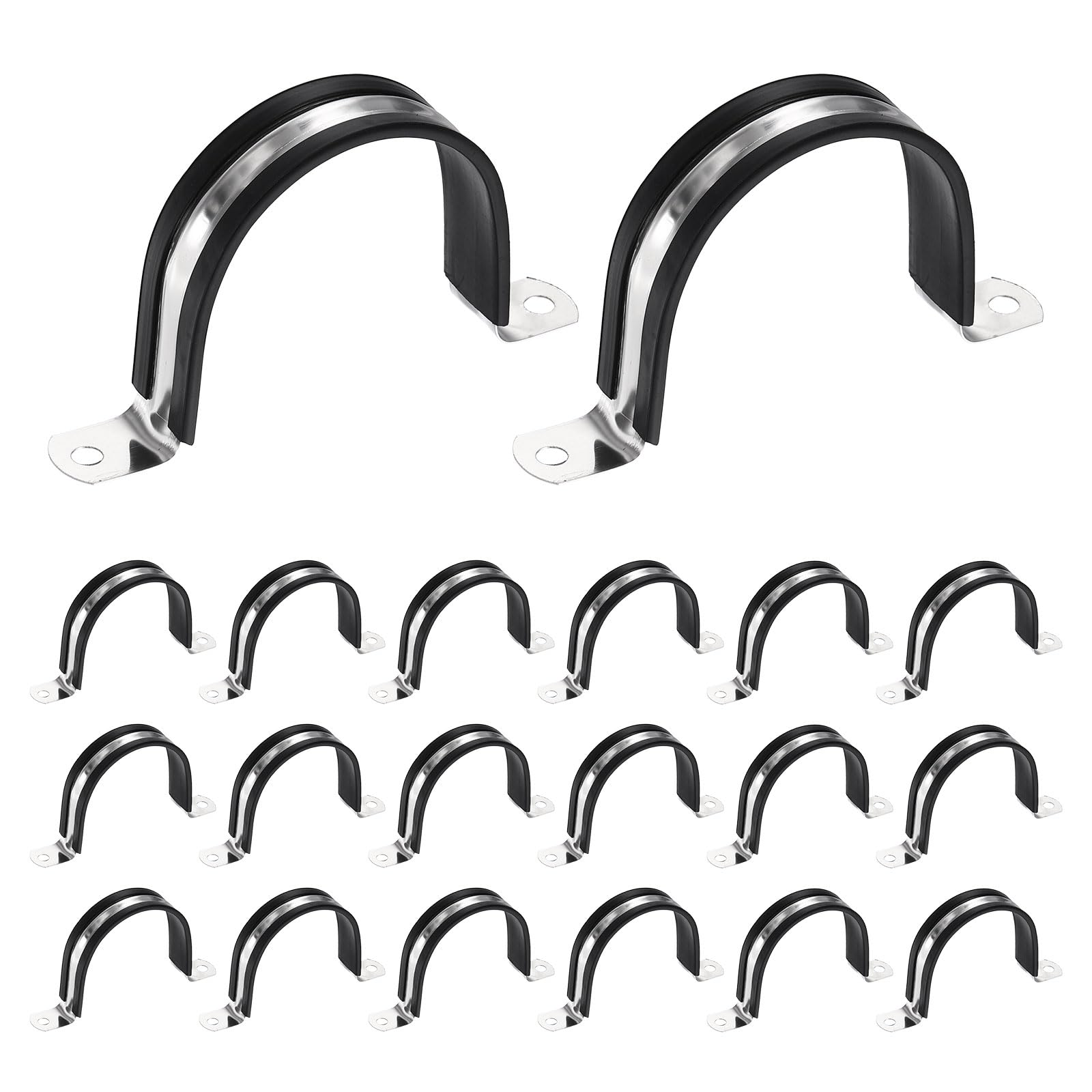 sourcing map 20Pcs M63 U-Tube Strap Clamp, 60mm 304 Stainless Steel Lined Clip Plastic Cushioned Insulated Clamp for Automotive Industrial Marine Household