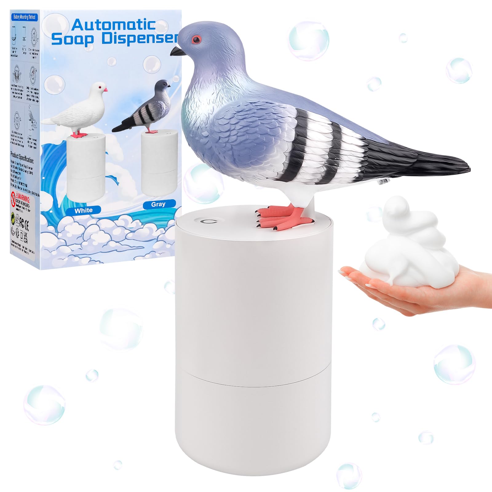 Dispensador Automático de Jabón,Dispensador de Espuma de Jabón sin Contacto Pigeon,Dispensador de Jabón de Manos de 300ML Dispensador Eléctrico de Espuma de Jabón con Sensor Cocina (A)