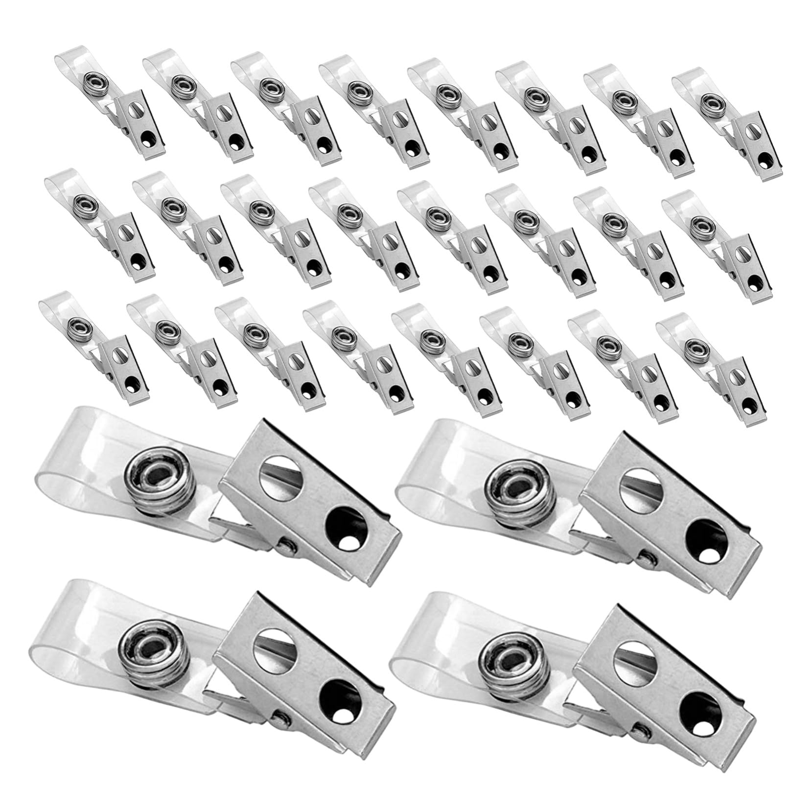 250 Pièces Clips de Badge Métal Double Trou avec Sangles PVC Transparentes Lot de Porte-badges Polyvalents pour Cartes Identité et Étiquettes de Travail