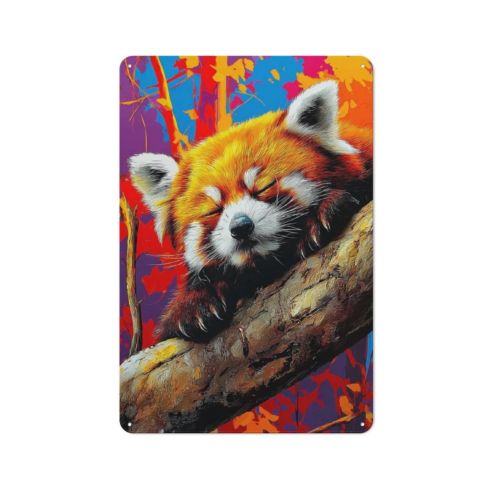 Junmoney Sleeping Red Panda In Autumn Colors -1 Vintage Bistro Metal Sign 30X20cm, Bistro Wall Plaque For Takeaway, Bar, Kitchen Or Counter Area