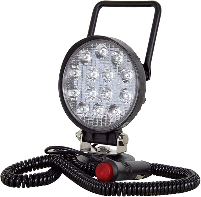 AUXTINGS 4 inch 42W Round Portable LED Work Light Offroad Spot Light Cigarette Lighter Switch with Magnetic Base Holder for Car SUV Trailer Tractor Truck Engineering Maintenance Camping
