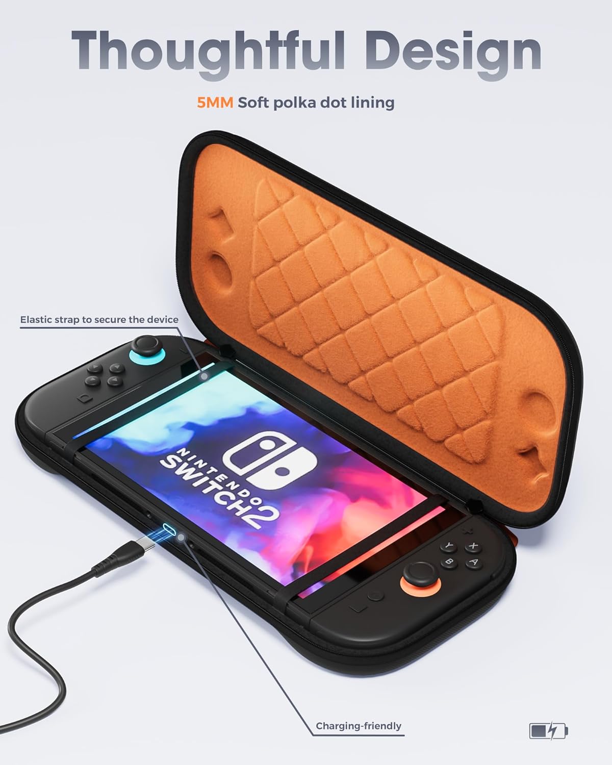 ProCase Ultra Slim Carrying Case for Nintendo Switch 2 2025, Protective Hard Shell Daily Travel Case Organizer Bag -Orange Black - Image 3