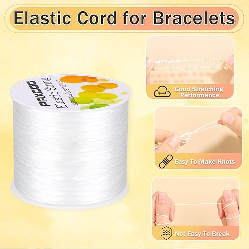 Miniatura 2 de Paxcoo Cordón elástico de la cuerda de la pulsera de 0.055 in, cordón blanco del grano del estiramiento para la fabricación de la pulsera