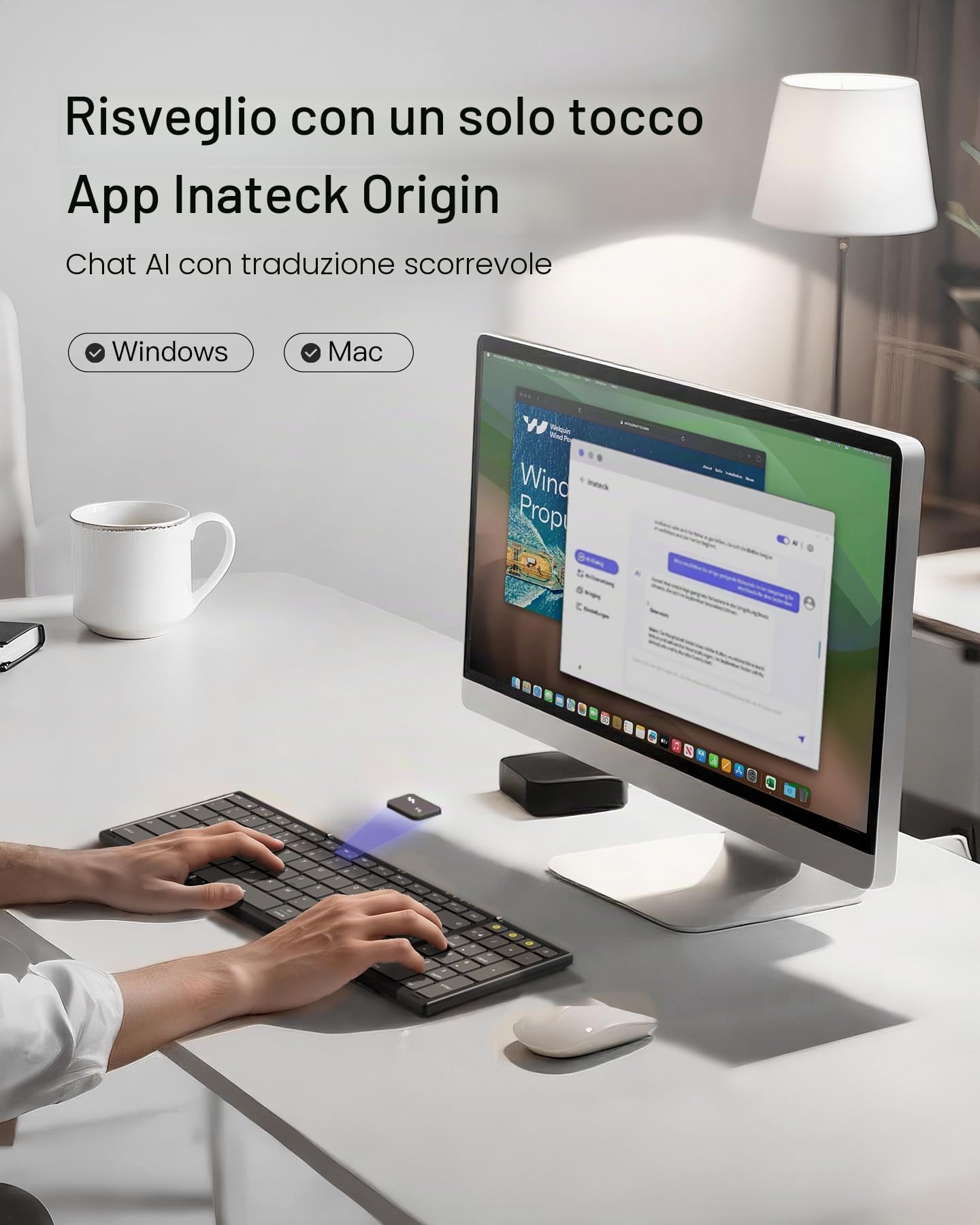 Inateck Tastiera pieghevole wireless con tastierino numerico, tastiera pieghevole Bluetooth multi-dispositivo con funzione intelligente AI, design portatile per iPad/iPhone/Android/Windows/Tablet, con