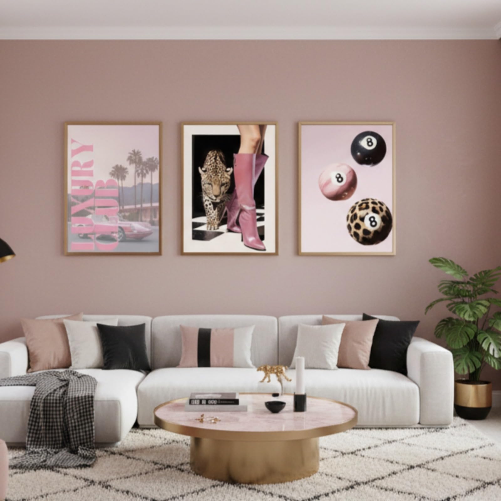 JORCEDI Set of 3 Posters,Trendy Leopard Wall Art,Pink Cheetah Print Canvas Wall Decor,8 Ball Lucky Poster,Aesthetic,for Girls Bedroom, Apartment Dorm,Living Room Unframed (50x70cm,pink 5)