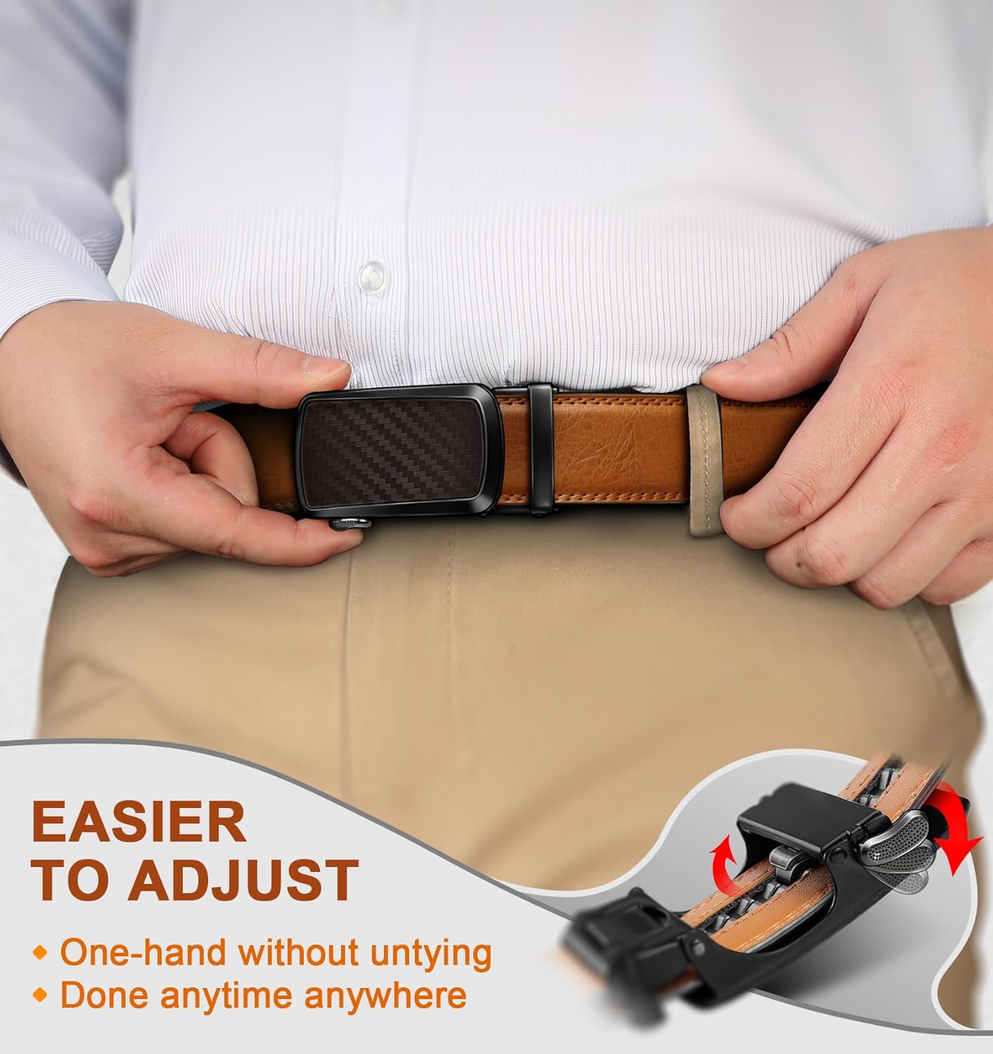 KEMISANT Ratchet Belt For Men 2 Pack,Slide Leather Belt Adjustable For Gift Men Dress Casual Pants Jeans-Cut For Fit - Image 4