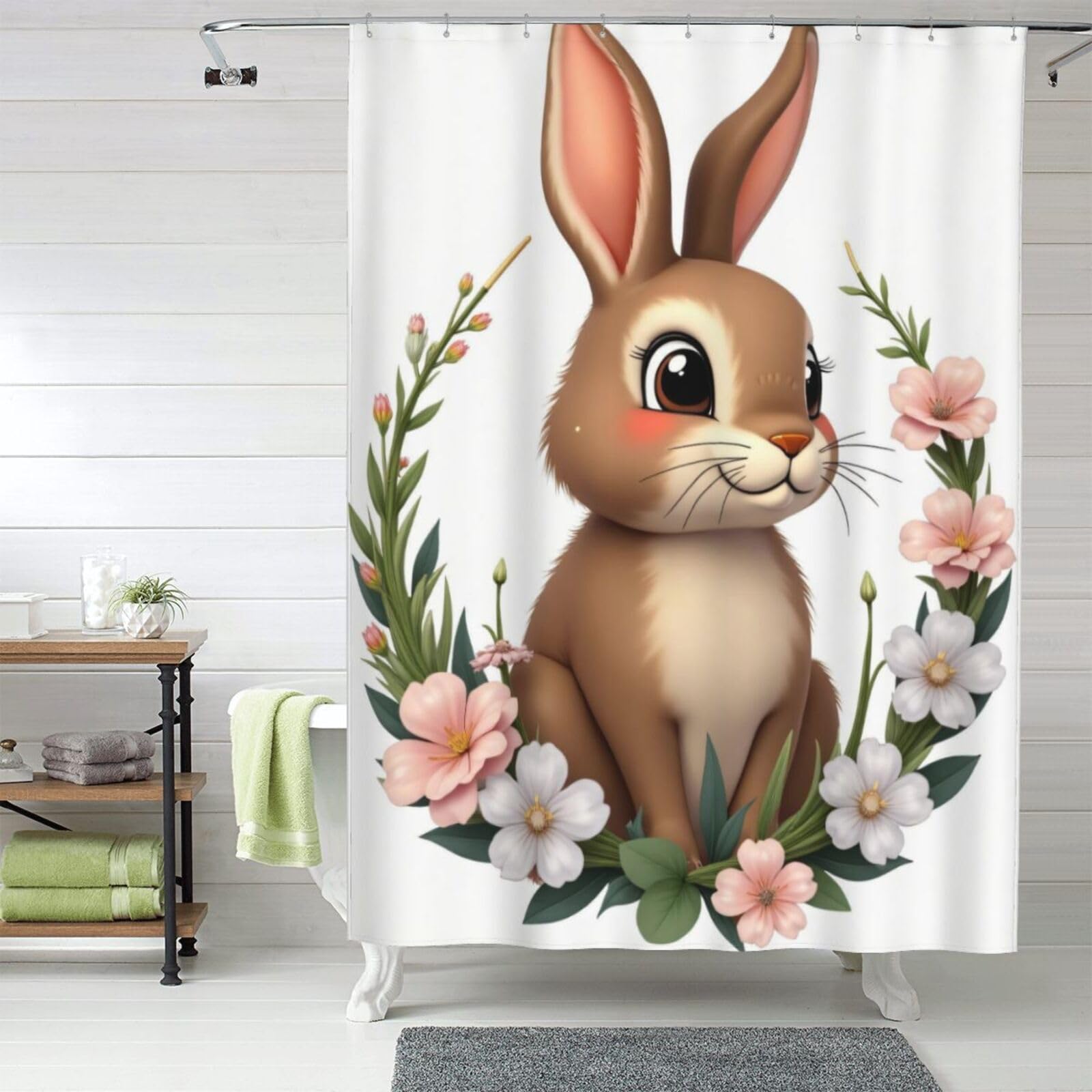 Rideau de douche en tissu lapin 152x183 cm opaque avec crochets