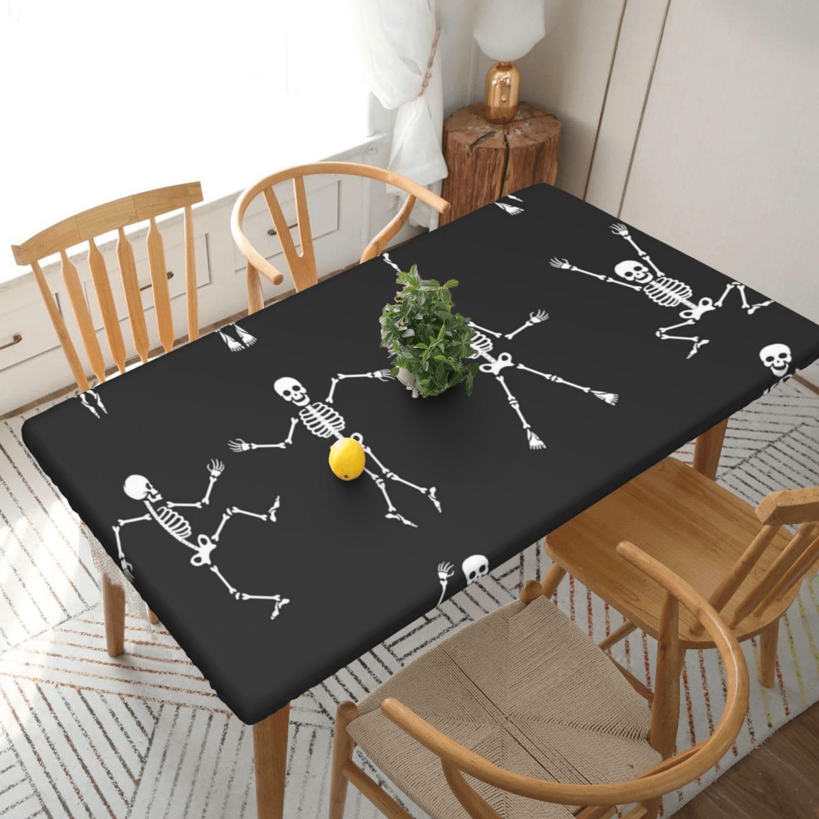 BNVSADC Cute Skeleton Dancing Printed 5FT Tablecloth Polyester Kitchen Water Resistant Table Cloth Dining Table Decoration Table Covers, 152x76 CM