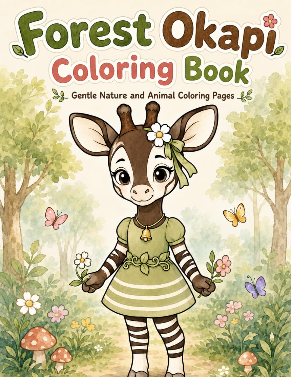 Forest Okapi Coloring Book: Kawaii Okapi Girl and Gentle Nature Coloring Pages for Relaxation (Okapi Girl Coloring Book Series)
