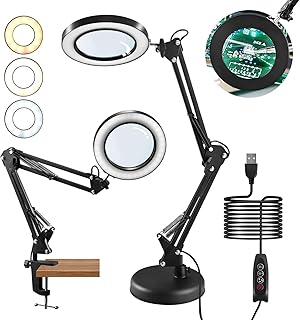 10x LED Magnifying Lamp, Magnifying Glass Desk Lamp with Stand, Equipped with Base, 3 Adjustable Colour Modes, LED Magnifying Light for Electronic Repair & Reading
