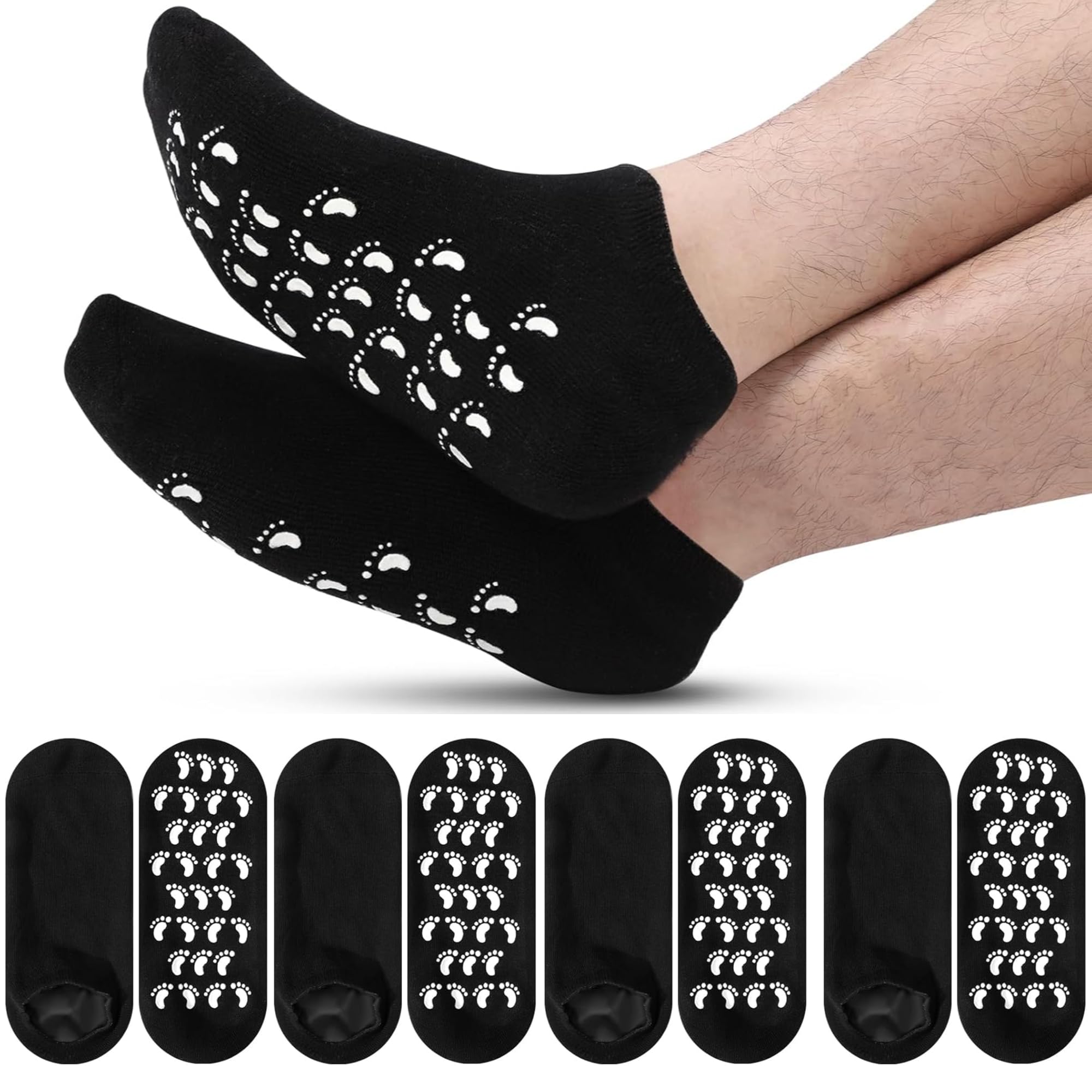 Cuffbow 4 Pairs Silicone Moisturizing Socks for Men Lotion Gel Foot Socks Care Gifts for Dry Cracked Feet Repairing Softening Hydrating