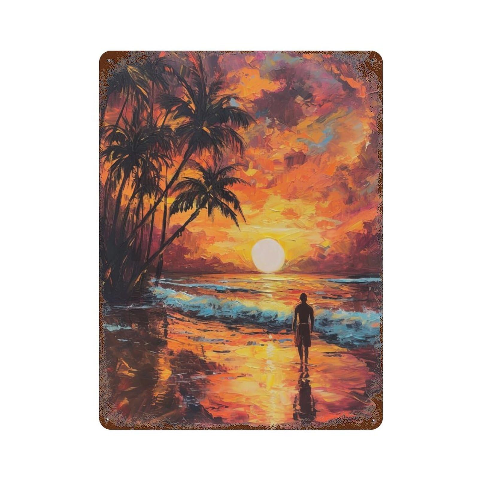 Beach Sunset Bliss Rust Effect Tin Sign 15.7"x11.8", Novelty Wall Decor for Garage, Pub Or Kitchen
