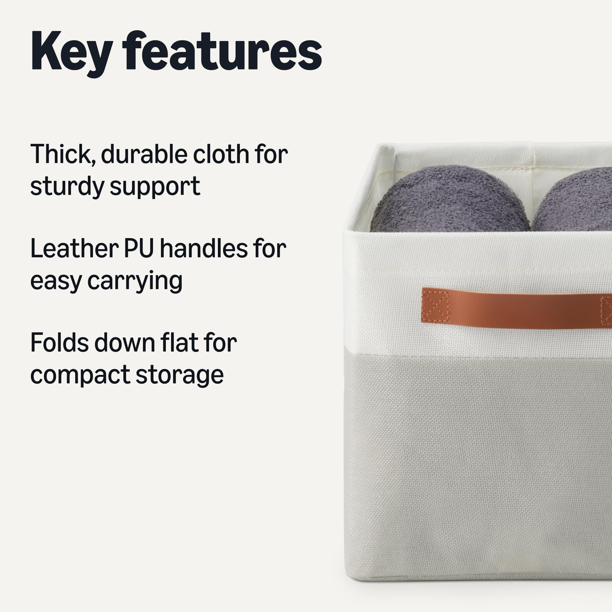 Cube Rangement Lin Noir Prandom - Lot De 3 Bacs De Rangement Pliables Pour Placard - Noir - 29x21x17cm - Organisation Tissu Avec Poignées Cuir/Métal Boite De Rangement