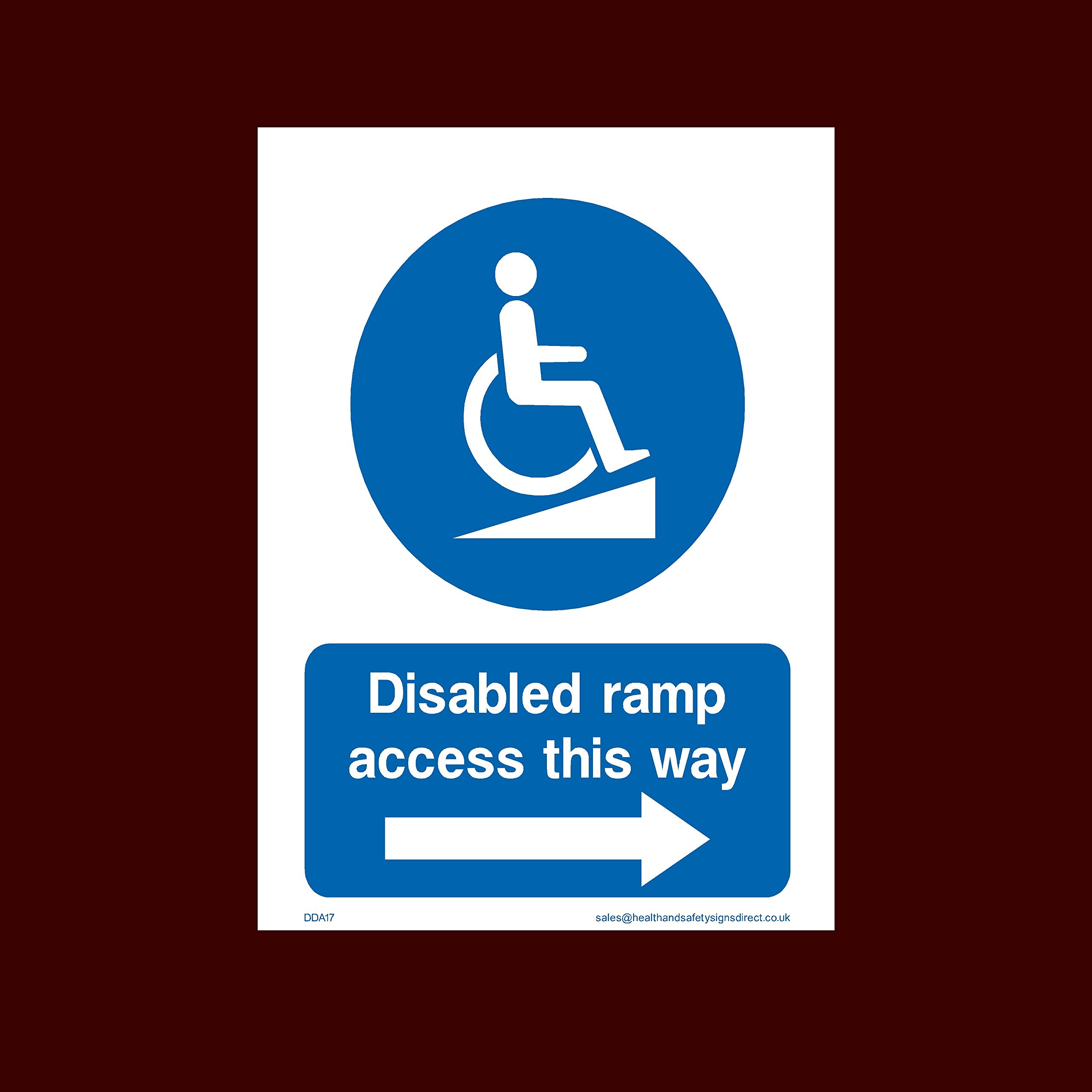 Disabled ramp access this way (RIGHT) Plastic Sign - Fire, Disabled, Wheelchair, Ramp, Parking, Emergency - (DDA17)