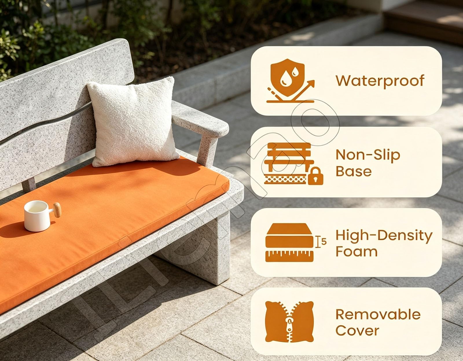 Coussins pour Chaises de Jardin Extérieur Imperméable 80% Deperlant, Coussin Banc Extérieur Payures, 5cm Épais Housse Amovible Moelleuse pour Jardin, Terrasse et Balcon(Beige,205x55 cm 81x22 in)