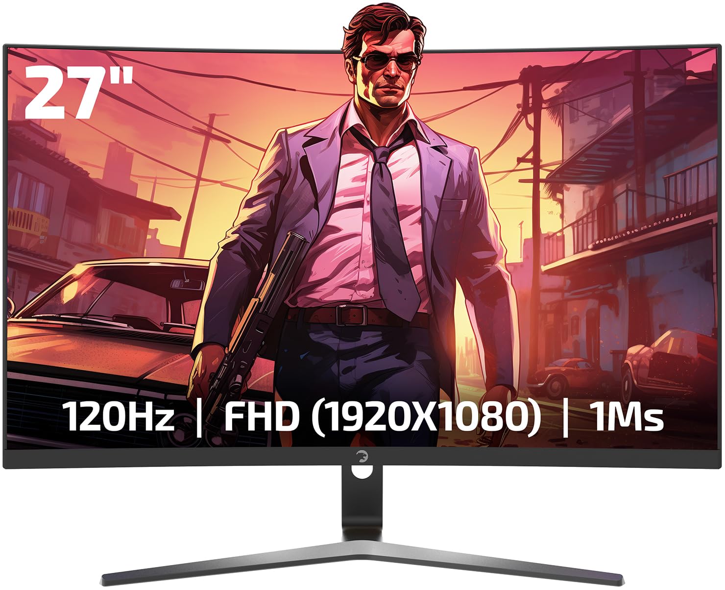 GAMEPOWER F20 27 Inch Curved Gaming Monitor, 120Hz 1080p Display, 1ms Response Time, AMD FreeSync, HDR Support, 125% sRGB, RGB Backlight, Dual