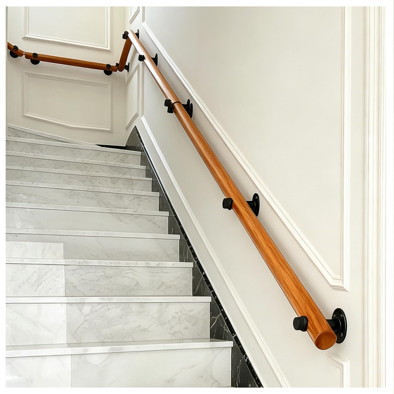 Wooden Stair Handrails 50-600cm with Brackets, Non-Slip Stair Railings Support Rod for Indoor, Wood Rail for Staircase for Interior Corridor Villa Building Loft (Peach, 220cm)