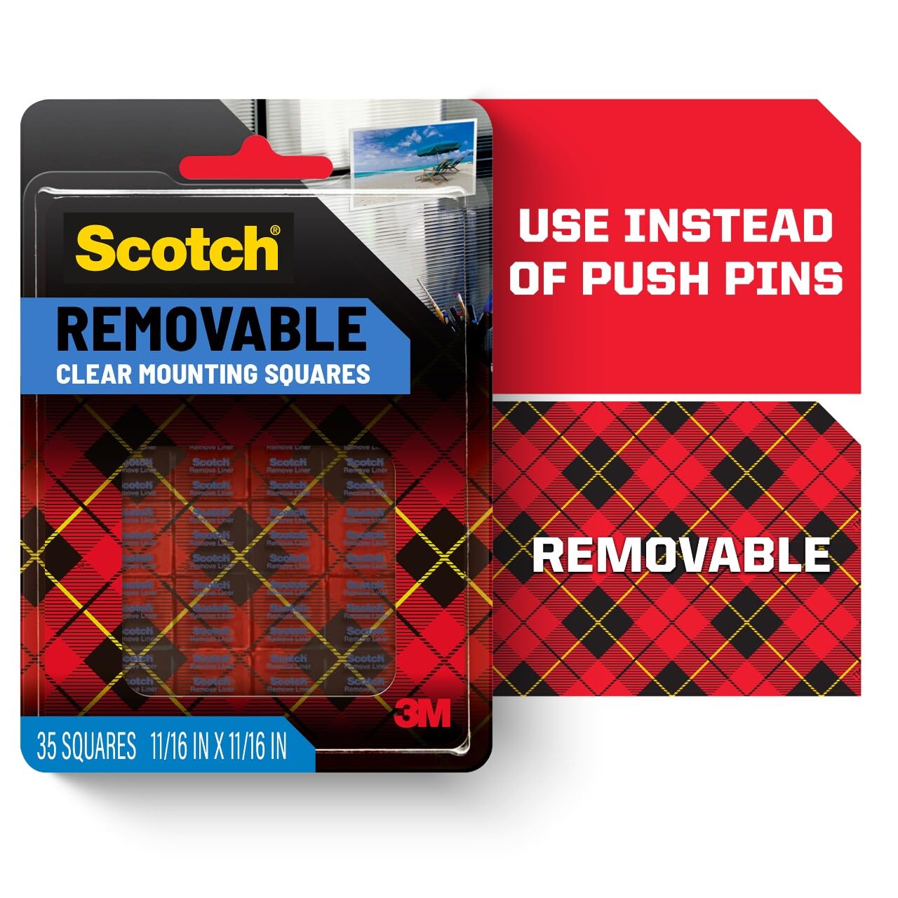 Scotch 859 Removable Clear Mounting Squares, 11/16" x 11/16", Double-Sided Adhesive, 35 Tabs/Pack, 4-Pack (Total 140 Tabs) - Image 2