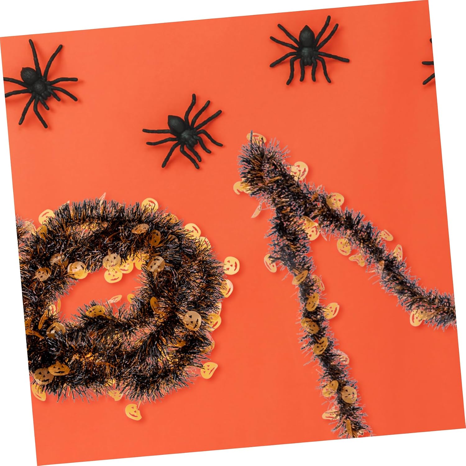 Zerodeko 3pcs Halloween Tinsel Garland Shiny Metallic Decorative Ornaments for Room and Home Decor Pumpkin Skeleton Design for Parties and Festive Celebrations