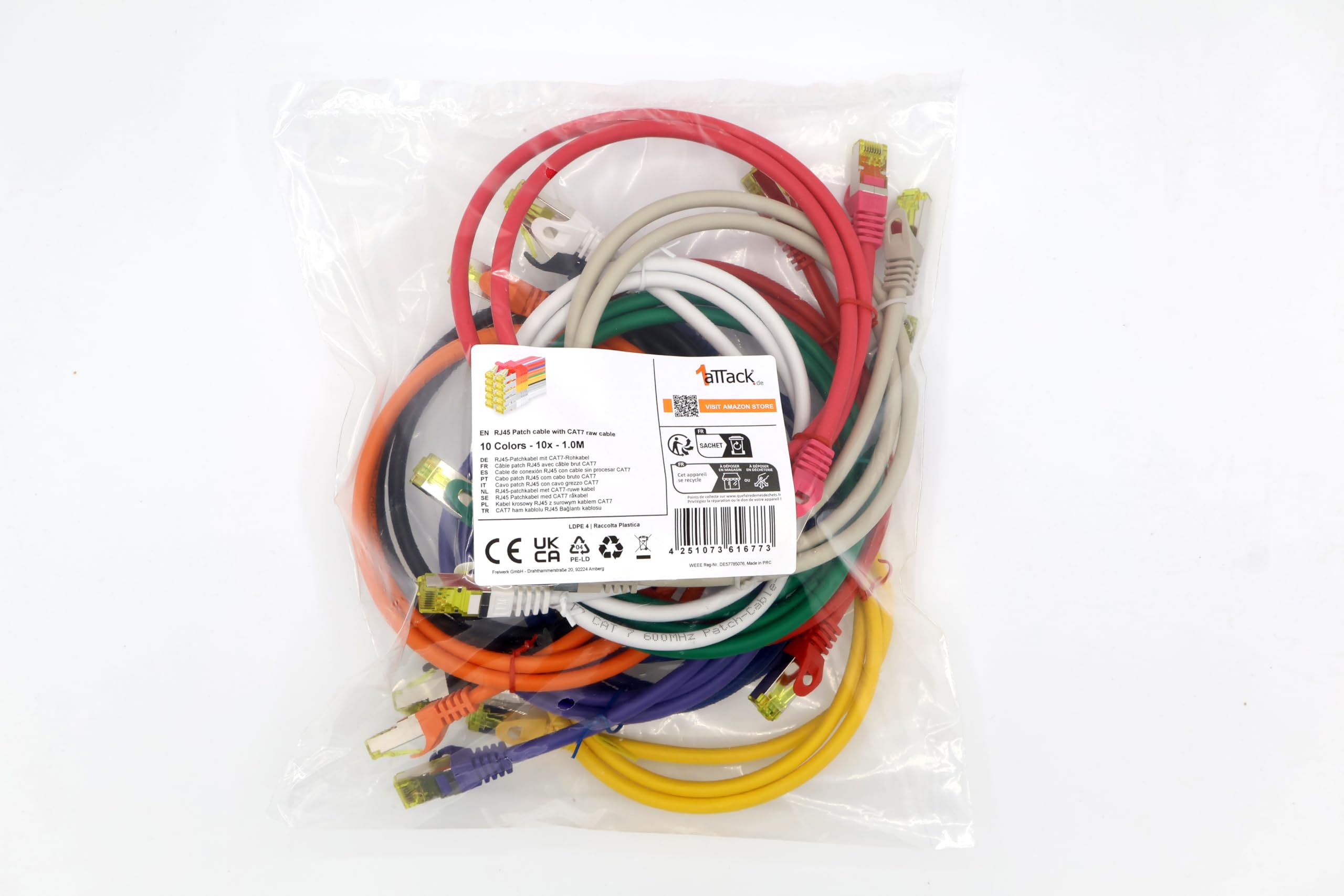 1aTTack.de Cat.7 network cable 0.5 m black pack of 5 Cat7 Ethernet cable network LAN cable raw cable 10 Gb s SFTP PIMF LSZH set patch cable with Rj 45 plug Cat.6a — view 88