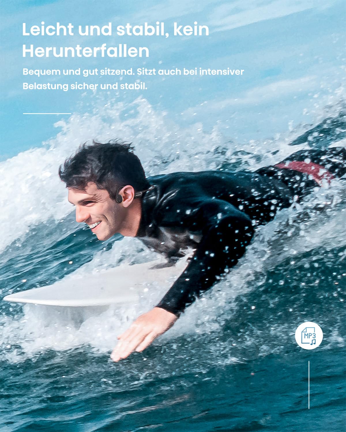 Guudsoud Kopfhörer Schwimmen,IP68 wasserdichte Knochenschall Kopfhörer mit MP3 Player 32GB Speicher, Bluetooth 5.4, Kabellose Open-Ear Sport-kopfhörer Unterwasser Ohrhörer für Laufen,Radfahren,Surfen