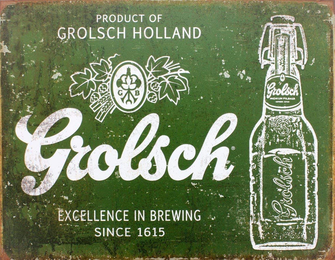 Grolsch Beer Excellence Metal Tin Sign Kitchen Pub Funny Novelty Coffee Bar 12x8inch Yard Garden Farm Man Cave