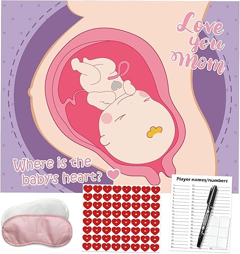 Juegos de baby shower, pin the heart on the baby, divertidos juegos de baby shower, actividades temáticas de pañales, juegos de fiesta, suministros