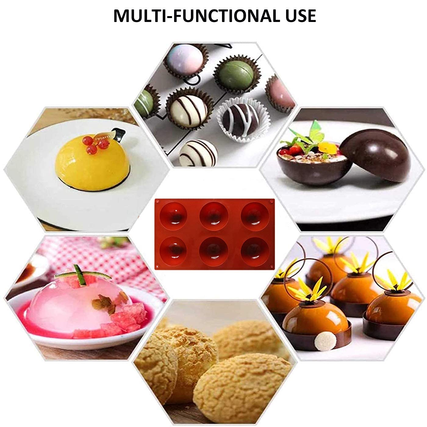 Silikonform für heiße Schokoladenbomben, groß, Schokoladenform, runde Schokoladenform, Kugel, 6,3 cm, Schokoladenform für Schokolade, Kuchen, Gelee, 2 Stück