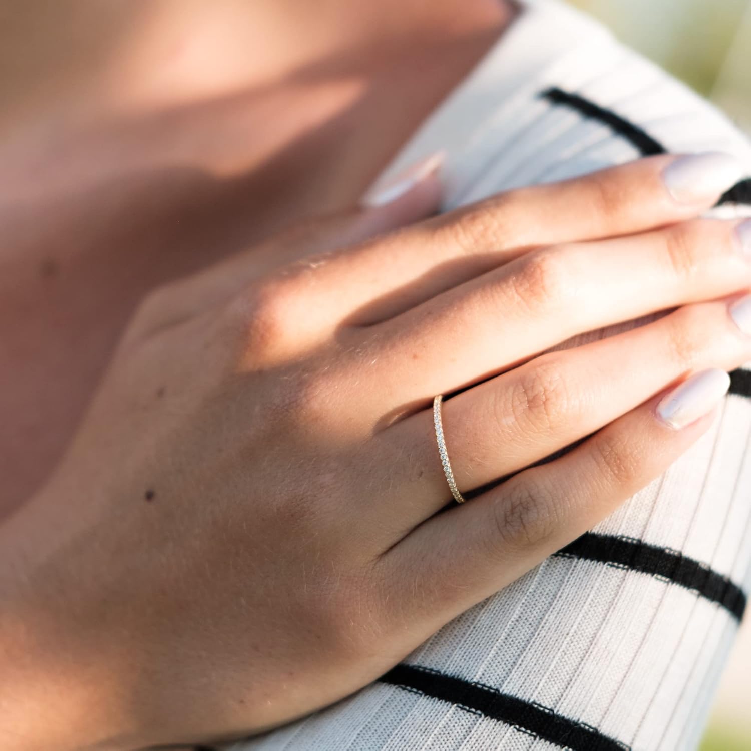 18K Gold Plated Sterling Silver Full Eternity Band | Cubic Zirconia Paved Wedding Band | Thin CZ Stacking Ring - Image 3