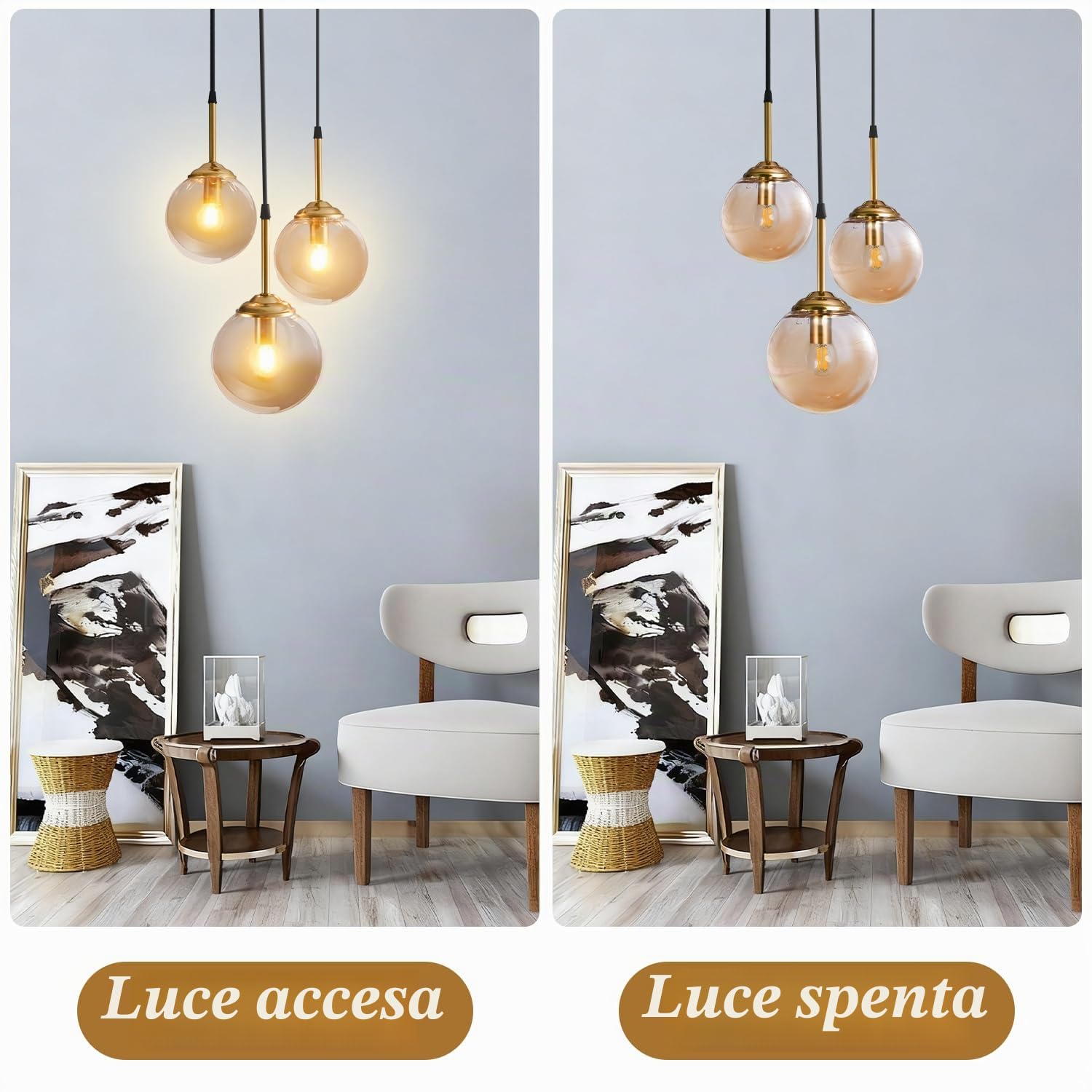 Lampadario in metallo di lusso moderno Nordic Creative Lampada a sospensione a sfera in vetro trasparente/grigio fumo/ambra Cluster E14 Isola cucina Soggiorno Sala da pranzo Comodino Lampada a