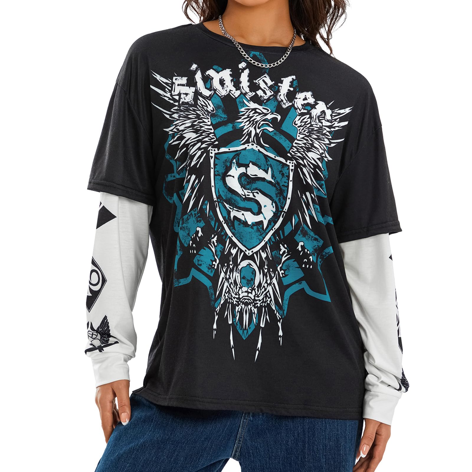 Women Halloween Gothic Clothes Y2k Fairy Grunge Shirts Vintage Harajuku Long Sleeve Shirts Graphic Tees Streetwear