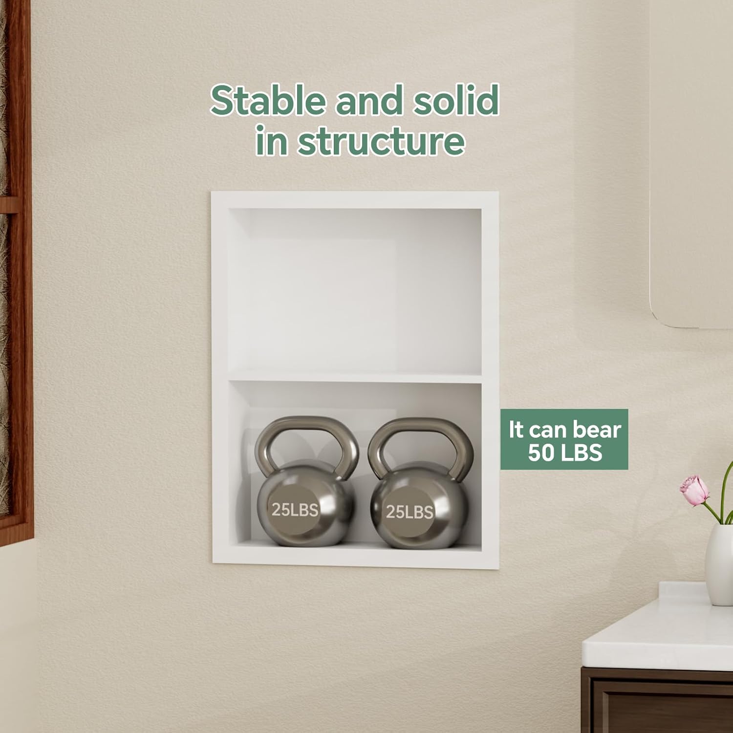 Stainless Steel Recessed Medicine Cabinet 14''*18'', Rust-Proof Metal Wall Niche, in Wall Shower Niche Shelf Insert Replacement, Recessed Medicine Cabinets for Drywall, Bathroom Storage, White