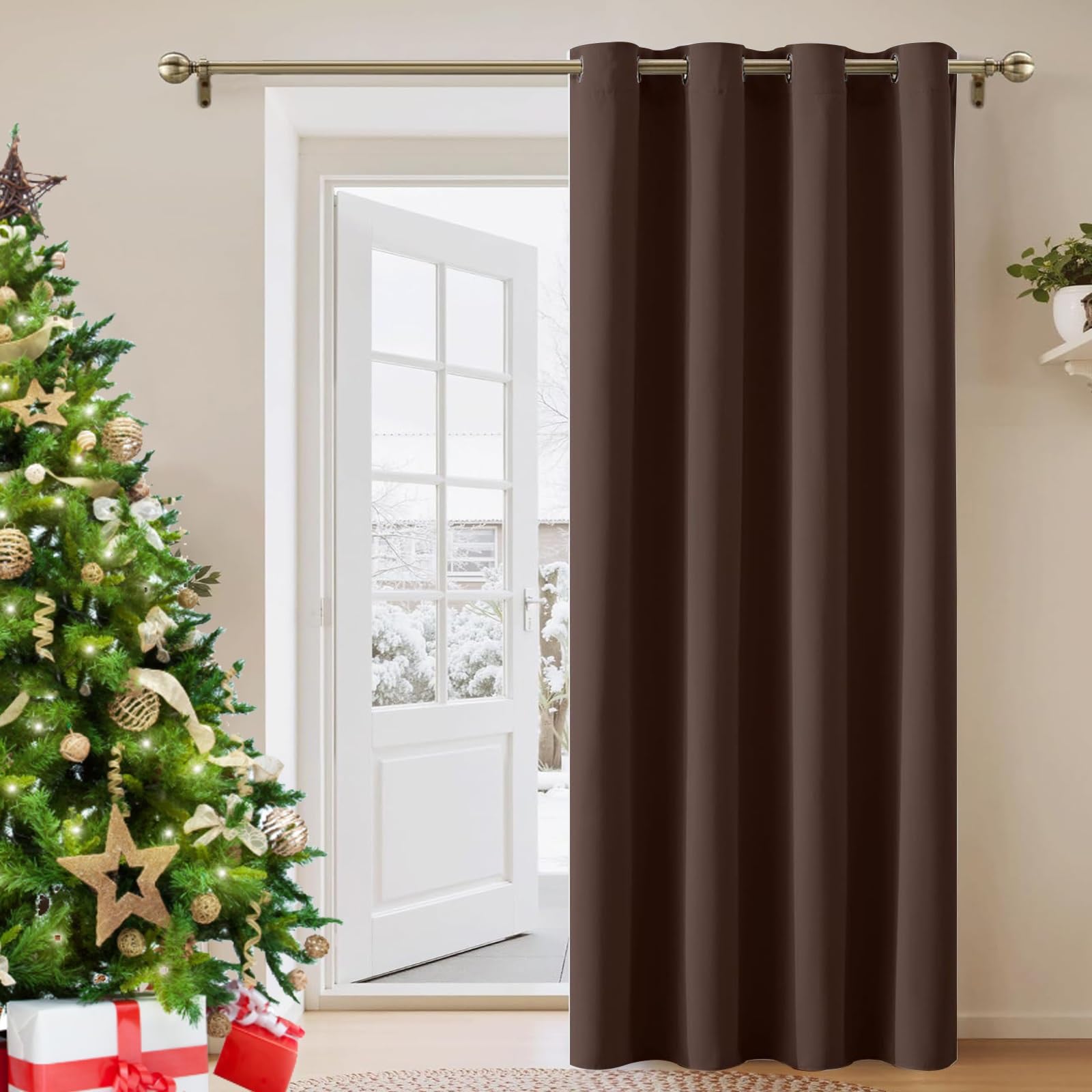 LONGCAO 1 Pezzi Tende Oscuranti per Interni 90 x 210 cm Termiche Isolanti, Anti-Rumore, con Anelli, Tenda Moderna Tende Termiche, Coppia per Decorazione e Divisorio Stanze, Marrone