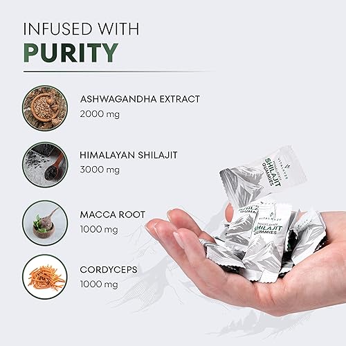 Miniatura 3 de Gomitas Shilajit puras del Himalaya con 100% Shilajit, grado oro de alta potencia, para impulso de energía y apoyo inmunológico, 75% más de ácido