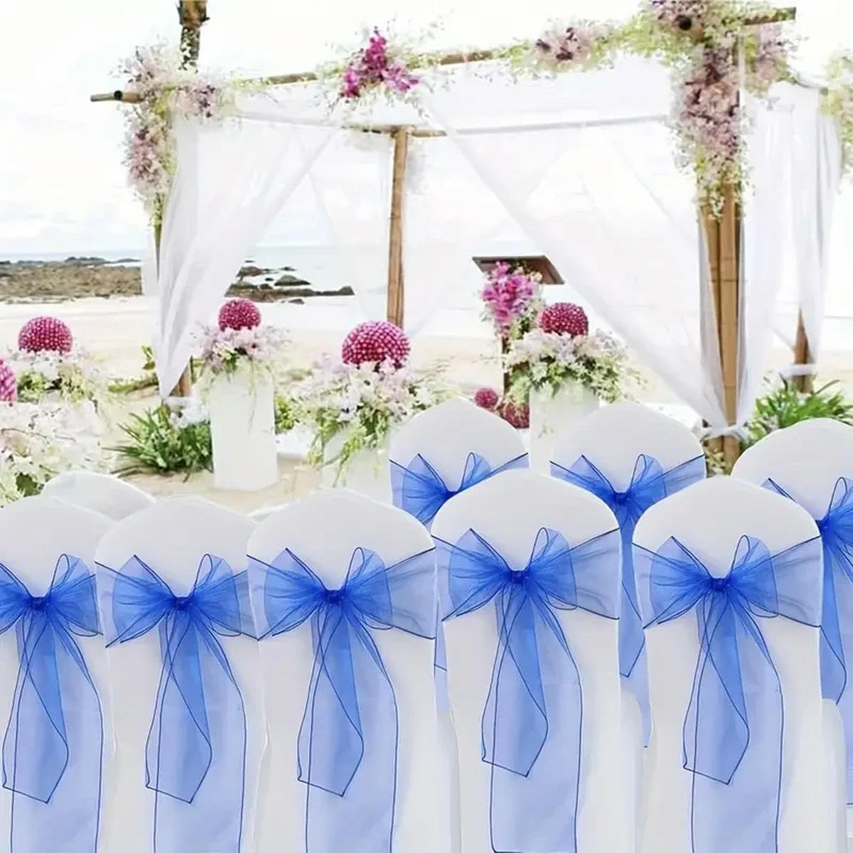 Organza-Stuhlschärpen, Knoten, Stuhlschleifen für Hochzeit, Party, Bankett, Event, Landhochzeit, Stuhldekoration, 100–10 Stück, Dunkelblau, 50 Stück