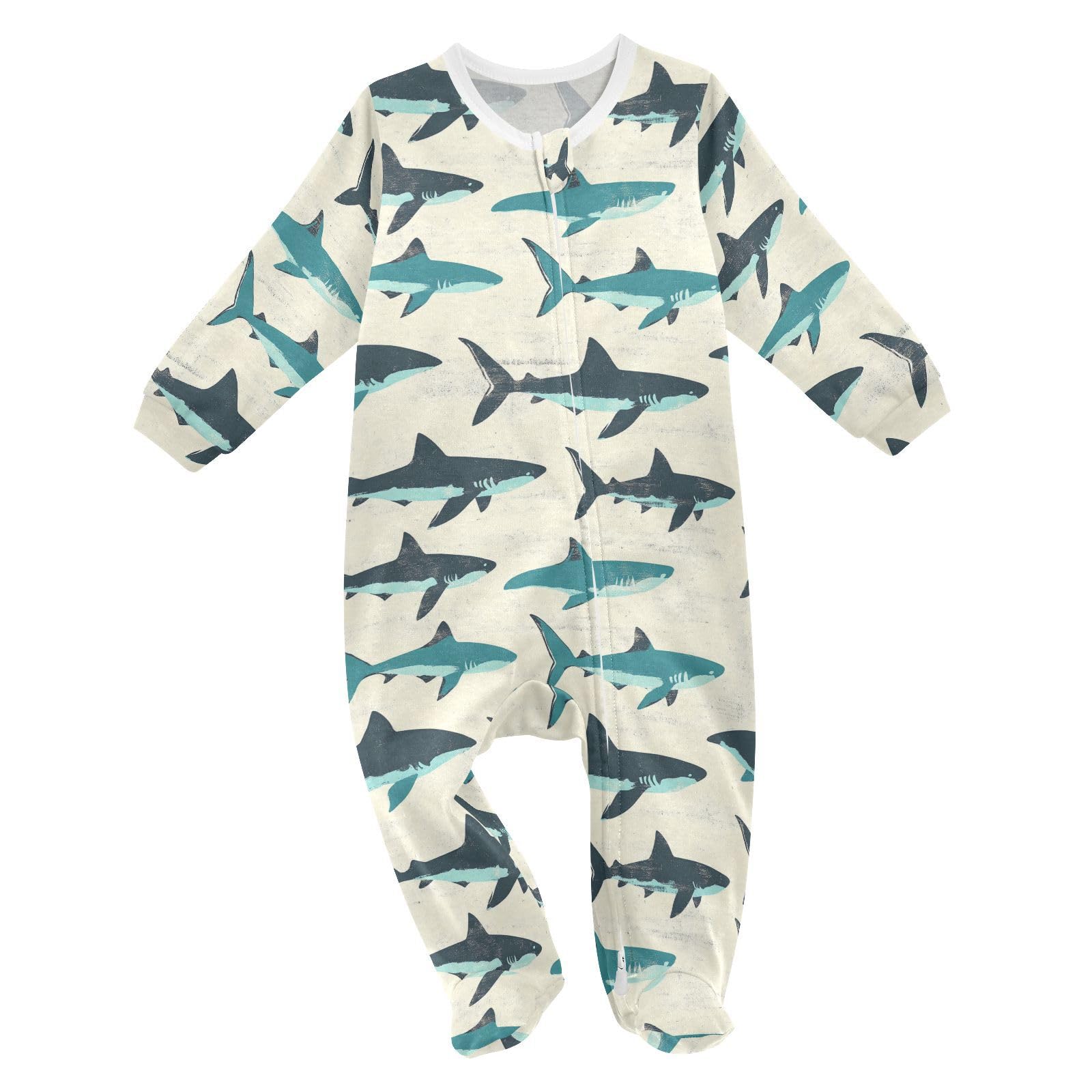 Wusikd Shark One-Piece Footies Funny Bodysuit Rompers Zipper for Boys Girls 6M